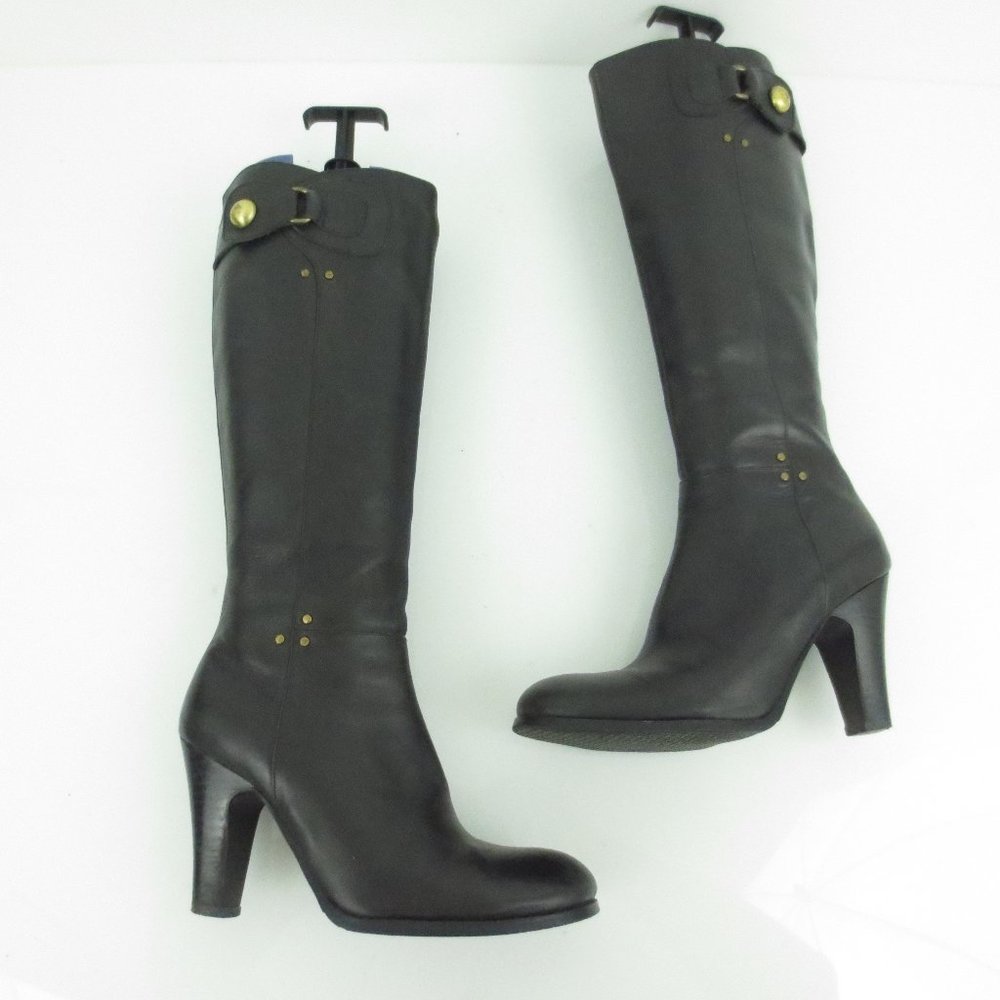 FERRA GIACOMO Boots Black Leather Heeled Riding Boots Knee High